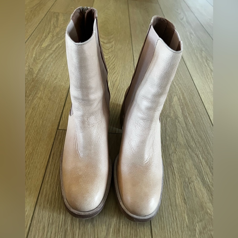 Free People genuine leather boots. New, never worn. Color is pinkish cream.